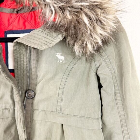 Vintage Y2K Abercrombie & Fitch Green Fur Green Canvas Utility Jacket Coat L - Picture 3 of 7